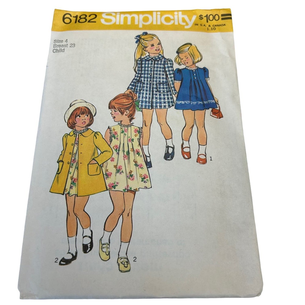 Simplicity Vintage 1970's Pattern #6182 Girls‎ Dress and Coat Size 4
